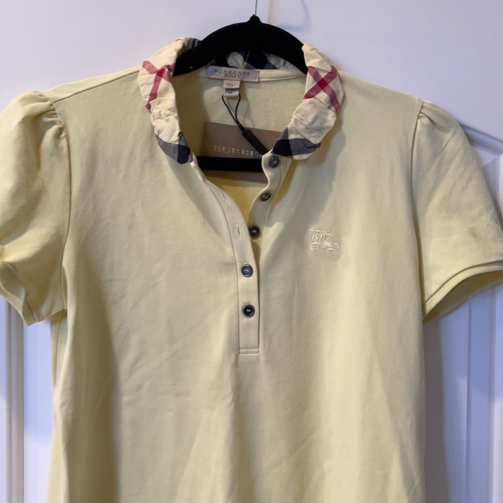 NWT Yellow with Plaid Collar Knit Burberry Shirt